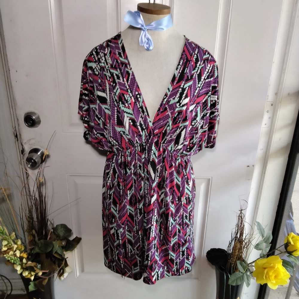 Lilianne Multicolor V Neck Tunic Top Size Medium
